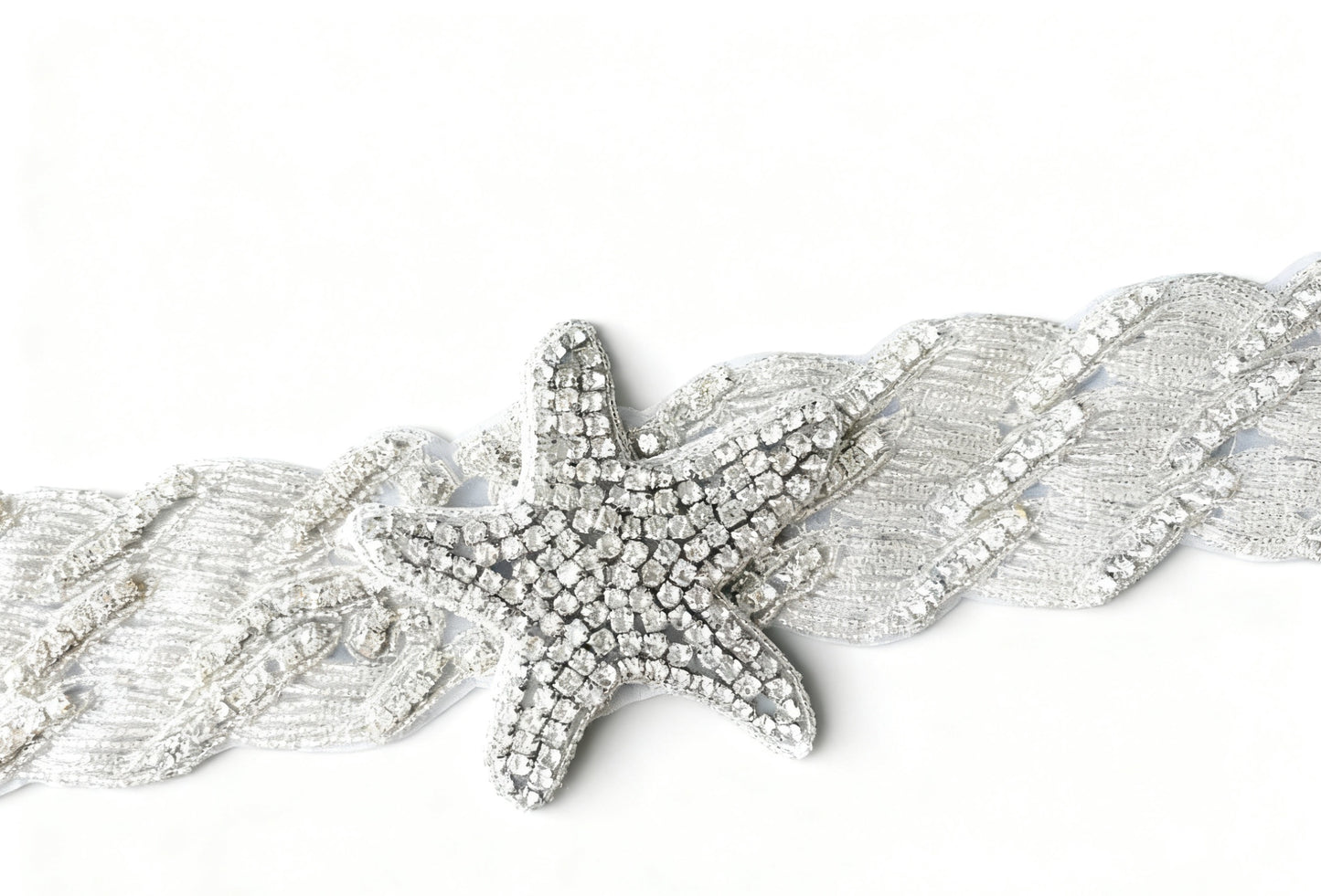 Wedding Poem Star Starfish Rhinestone Applique Trim Sash Belt white ivory 