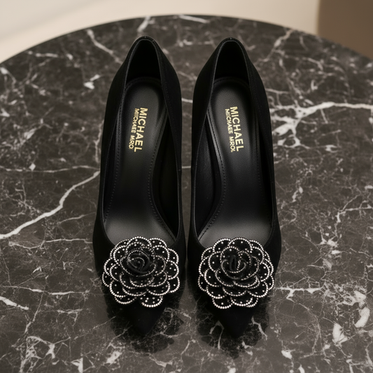 Elegant Fabric Rhinestone Rose Flowers Shoe Clips (Set of 2) Beige White 