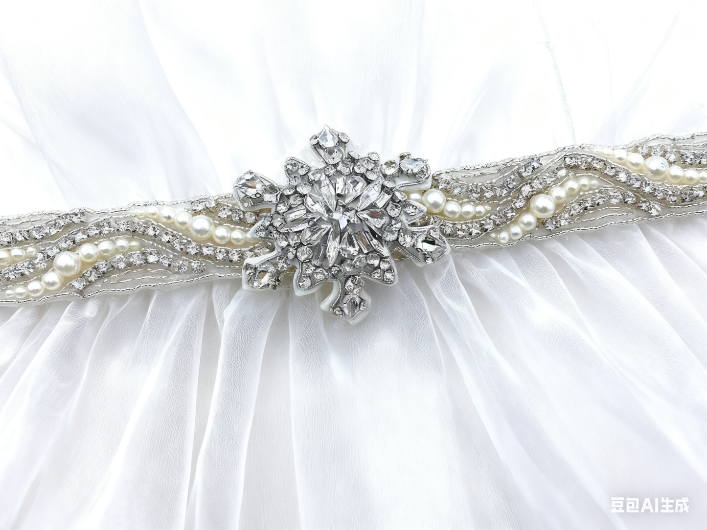 Snowflake Rhinestone Applique Trim: Crystal Bridal Belt, Sash